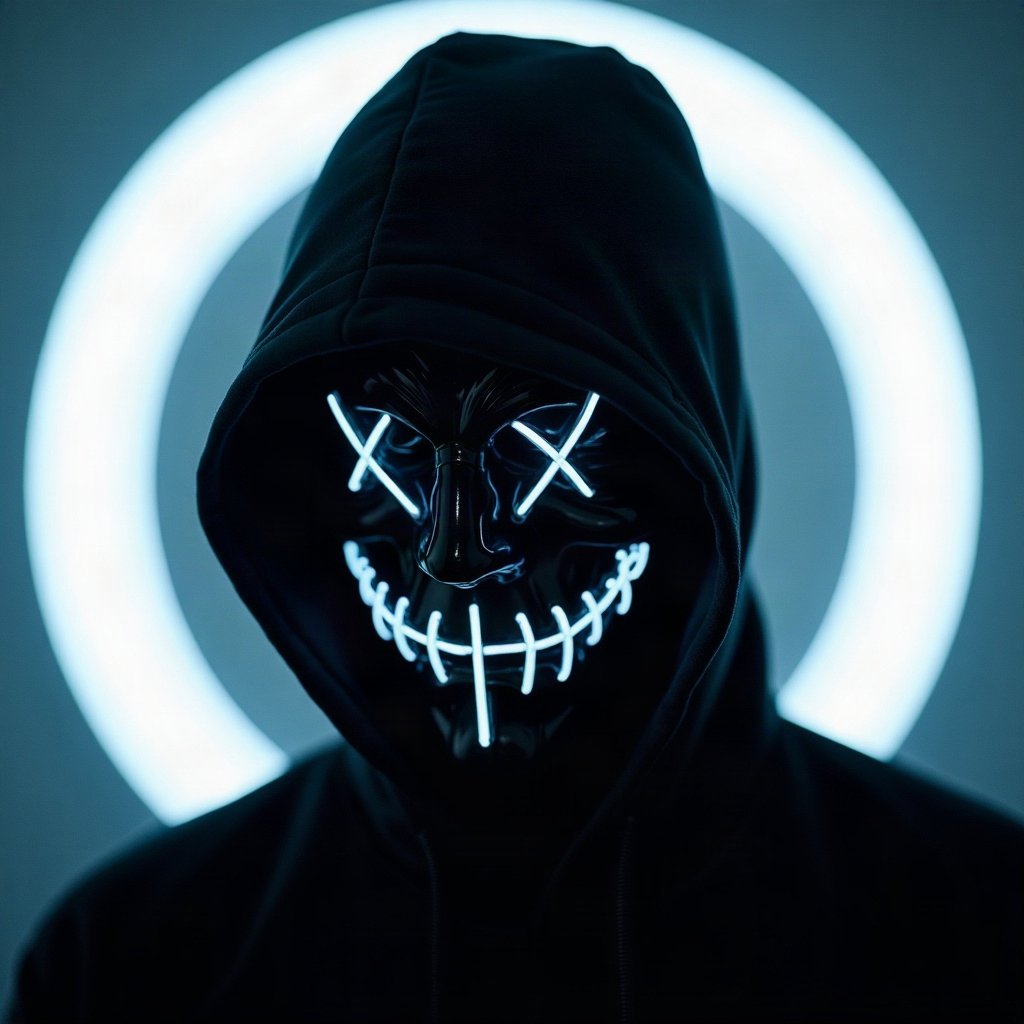 Cool PFPs — masked streetwear figure with attitude, ice white rim light, cinematic contrast