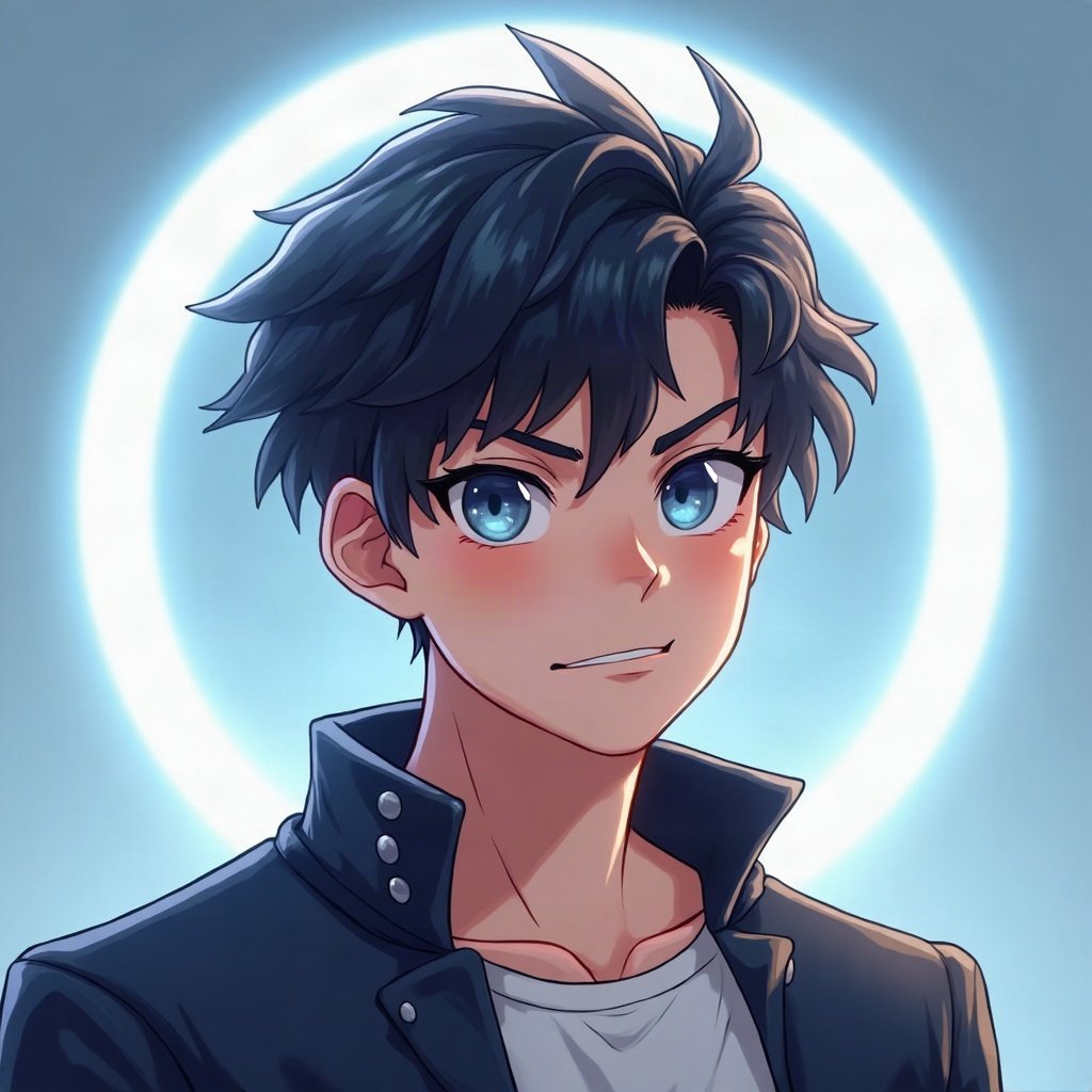 Cool PFPs — original anime-style boy with confident smirk, ice white rim light, glossy premium render