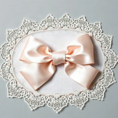 coquette pfp — silk ribbon bow, blush pink and cream, delicate lace texture