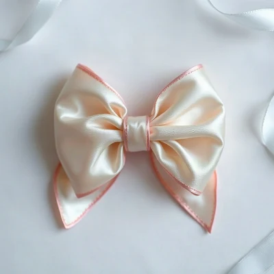 coquette pfp — silk ribbon bow, ivory and soft red, gentle film grain