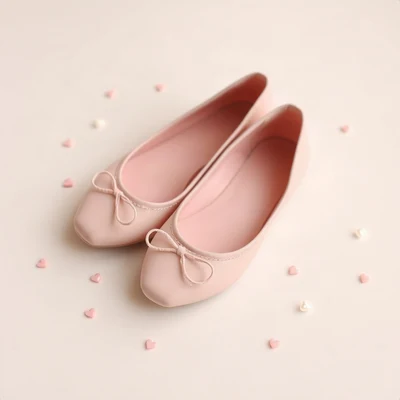 coquette pfp — pink ballet flats, dusty rose and pearl white, tiny scattered hearts