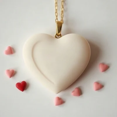 coquette pfp — heart-shaped locket, ivory and soft red, tiny scattered hearts