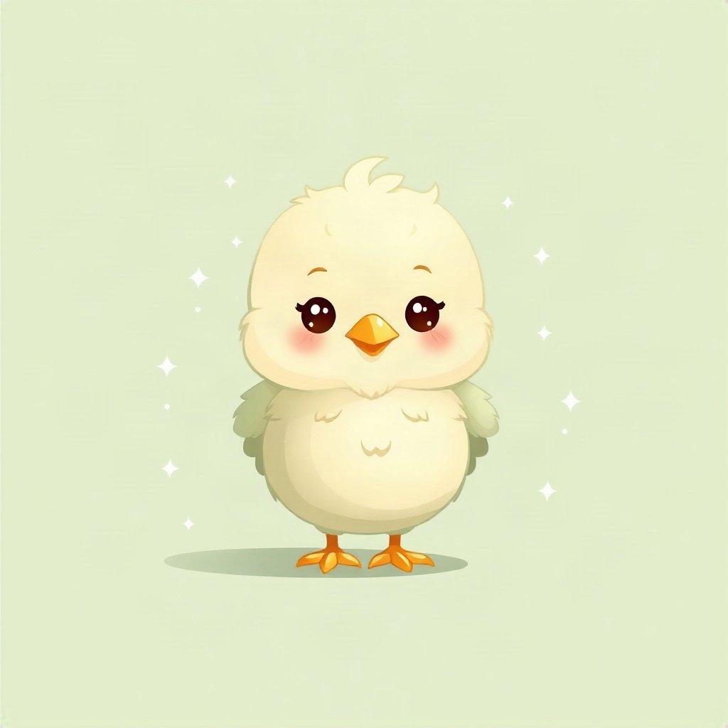 cute pfp — fluffy baby chick, sage green pastel palette, small sparkles around