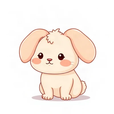 cute pfp — chubby bunny with floppy ears, peach and cream palette, rosy blush cheeks