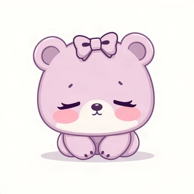 cute pfp — sleepy bear cub, lavender blush palette, tiny bow on head