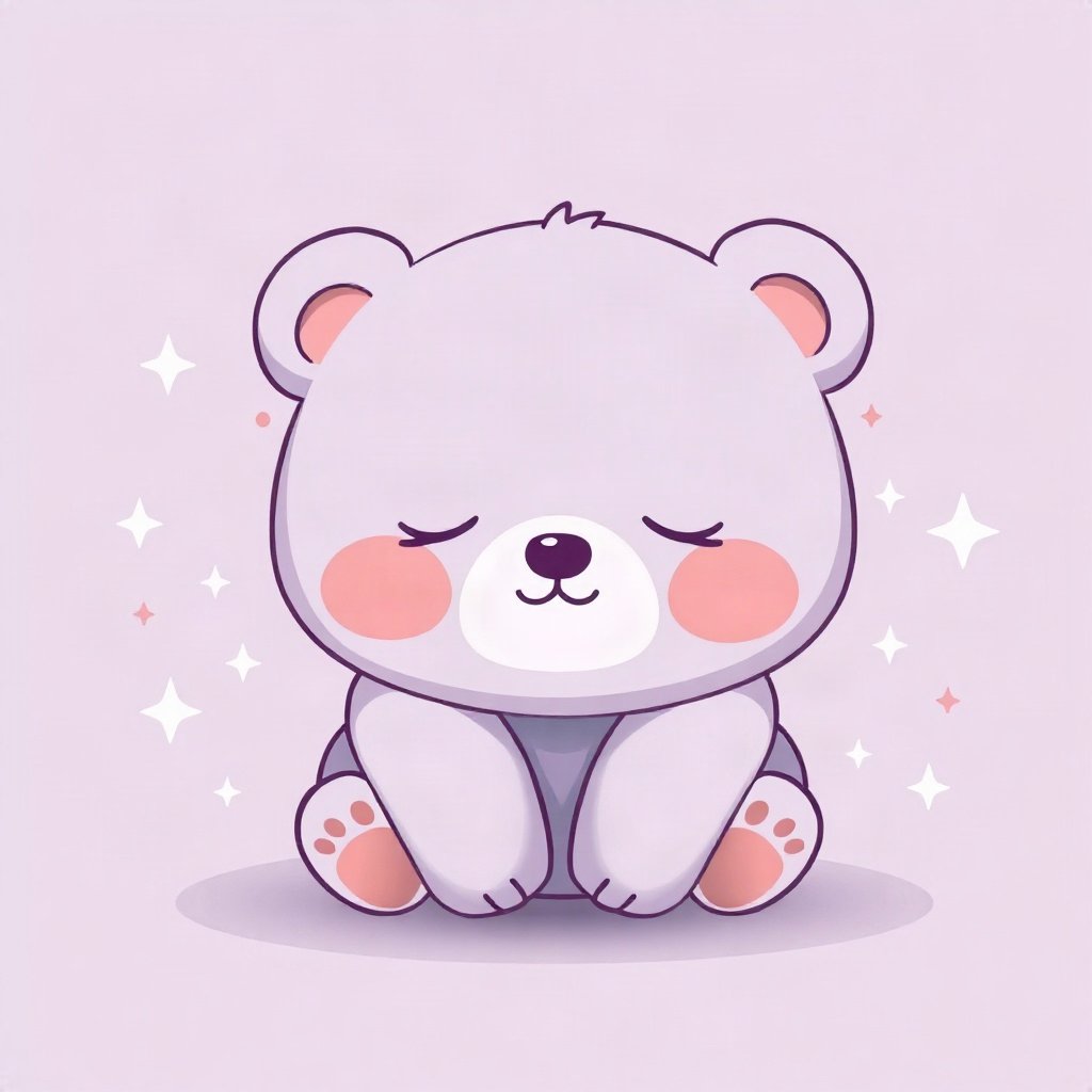 cute pfp — sleepy bear cub, lavender blush palette, small sparkles around