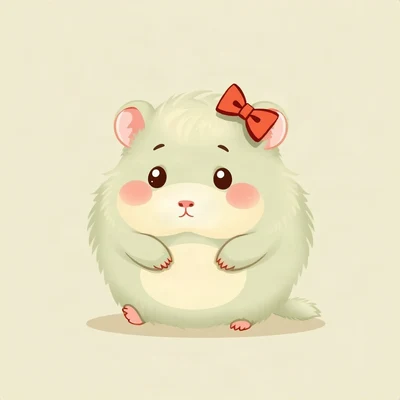 cute pfp — round fluffy hamster, sage green pastel palette, tiny bow on head