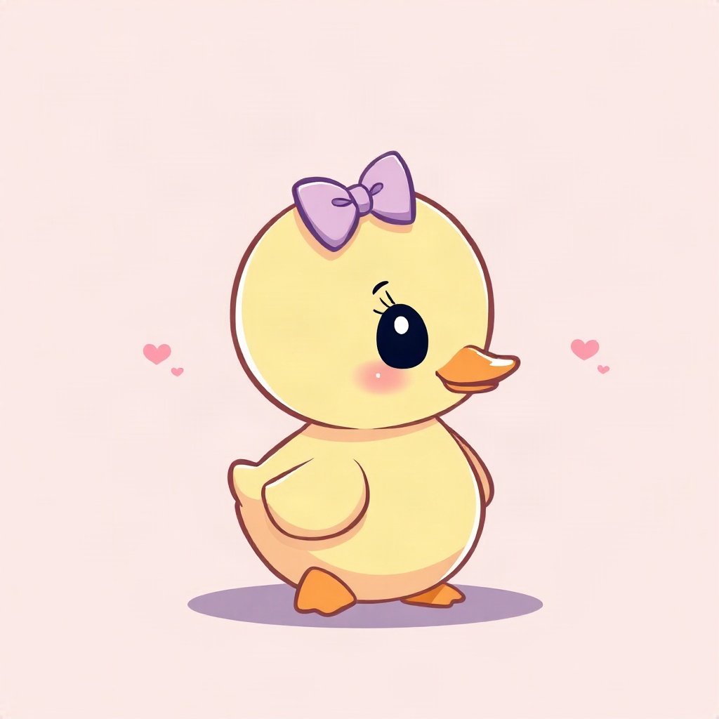 cute pfp — baby duckling, lavender blush palette, tiny bow on head