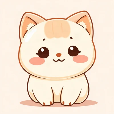 cute pfp — mochi-shaped kitten, peach and cream palette, rosy blush cheeks