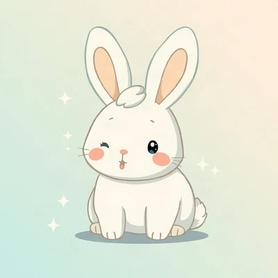 cute pfp — chubby bunny with floppy ears, mint and cream palette, small sparkles around