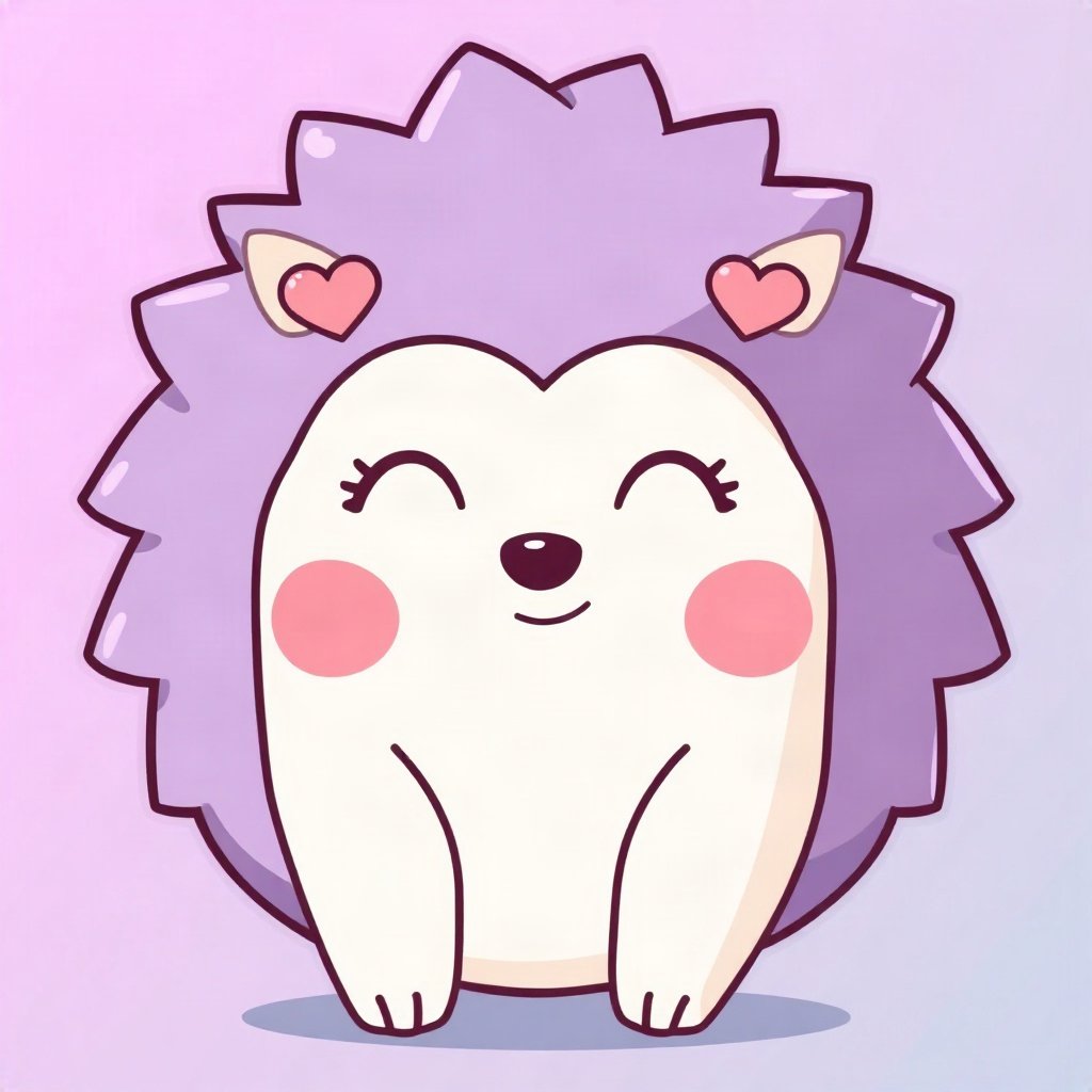 cute pfp — round hedgehog, lavender blush palette, closed happy eyes