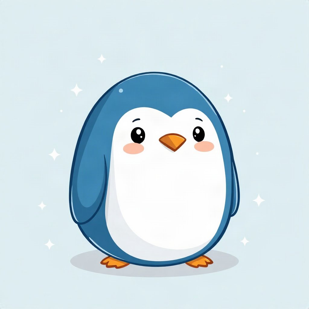 cute pfp — round penguin, soft sky blue palette, small sparkles around