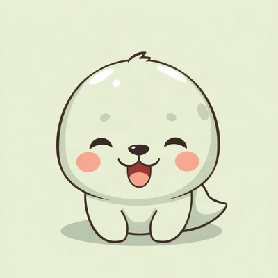 cute pfp — happy seal pup, sage green pastel palette, tiny open-mouth smile