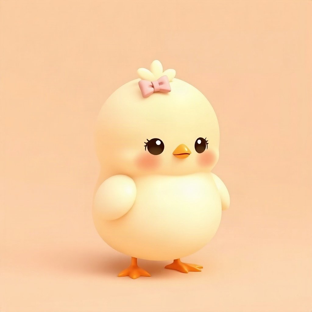 cute pfp — fluffy baby chick, peach and cream palette, tiny bow on head