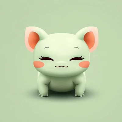 cute pfp — tiny axolotl, sage green pastel palette, closed happy eyes