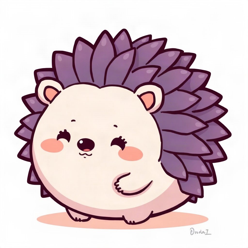 cute pfp — round hedgehog, lavender blush palette, tiny open-mouth smile