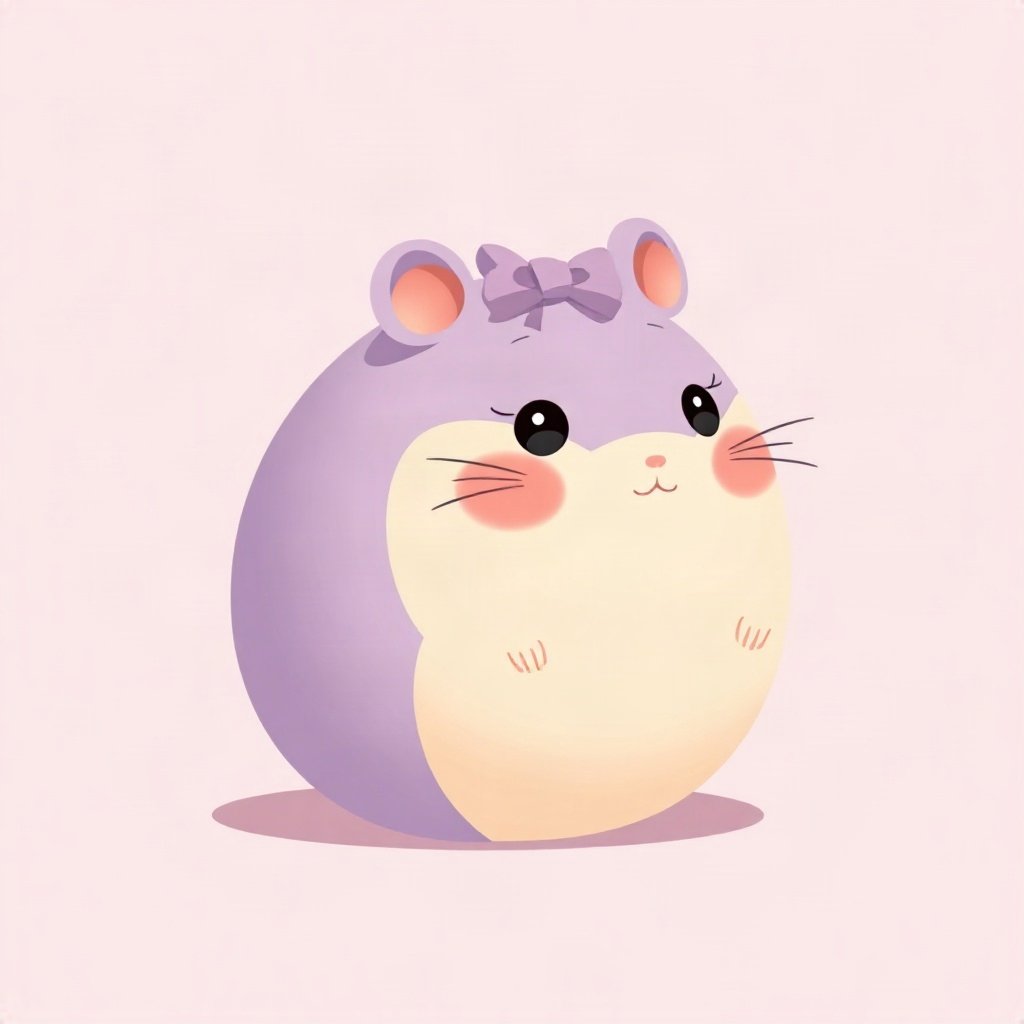 cute pfp — round fluffy hamster, lavender blush palette, tiny bow on head