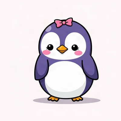 cute pfp — round penguin, lavender blush palette, tiny bow on head