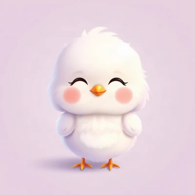 cute pfp — fluffy baby chick, lavender blush palette, closed happy eyes