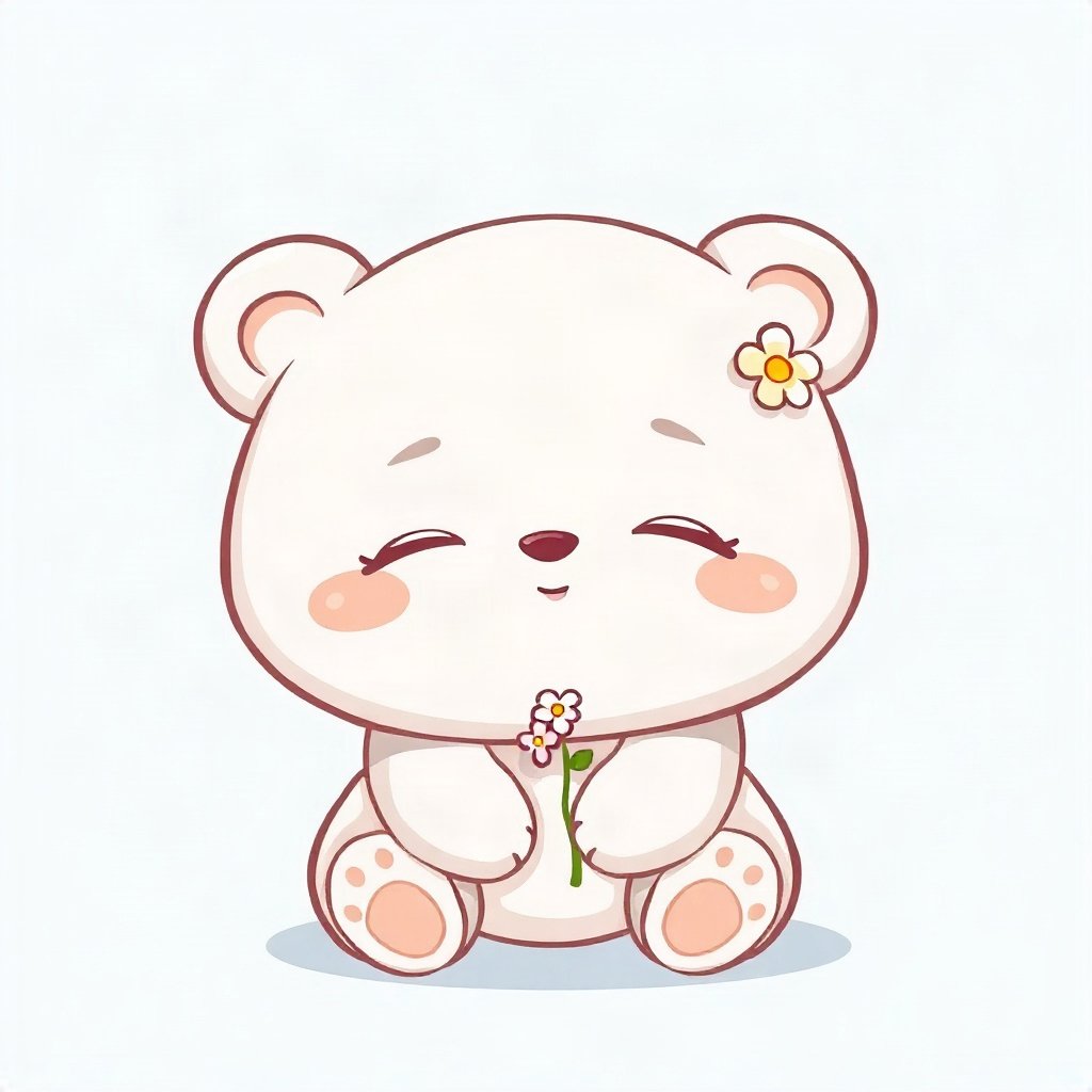 cute pfp — sleepy bear cub, soft sky blue palette, tiny flower accessory