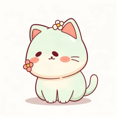 cute pfp — mochi-shaped kitten, mint and cream palette, tiny flower accessory