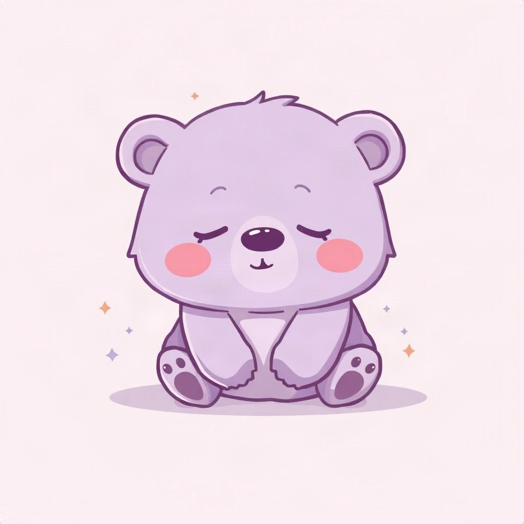 cute pfp — sleepy bear cub, lavender blush palette, small sparkles around