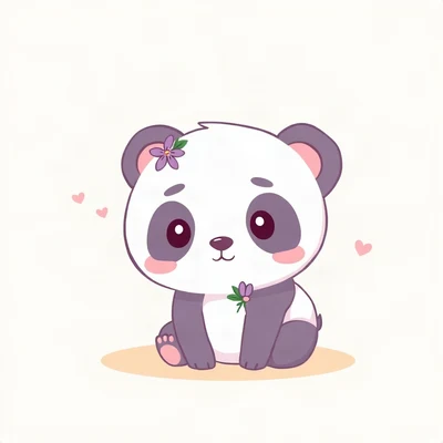 cute pfp — baby panda, lavender blush palette, tiny flower accessory