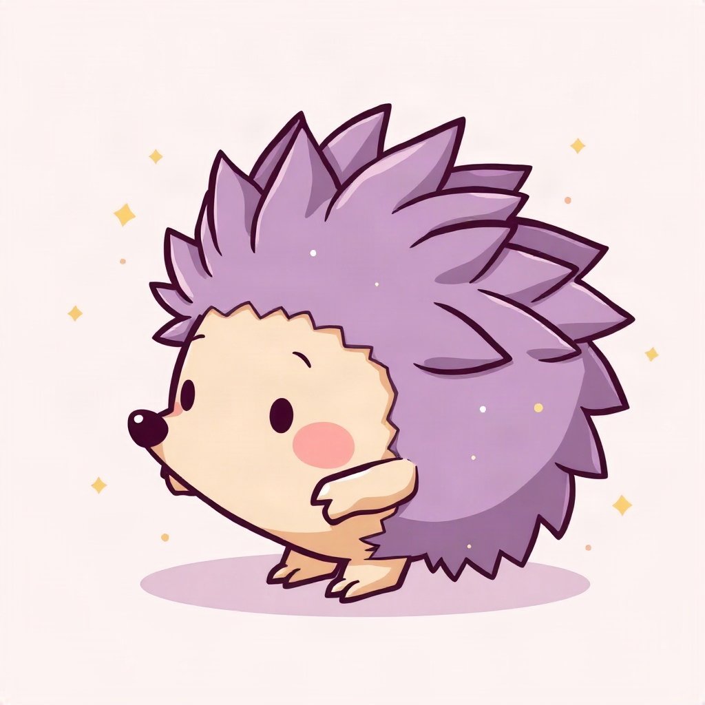 cute pfp — round hedgehog, lavender blush palette, small sparkles around