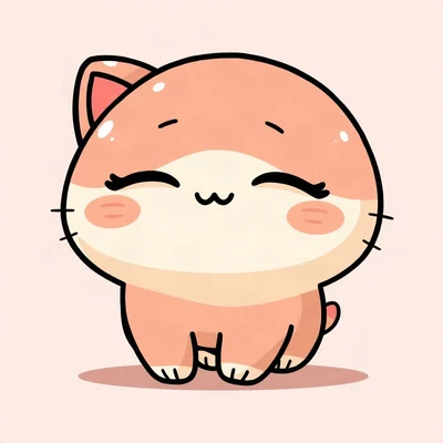 cute pfp — mochi-shaped kitten, peach and cream palette, closed happy eyes