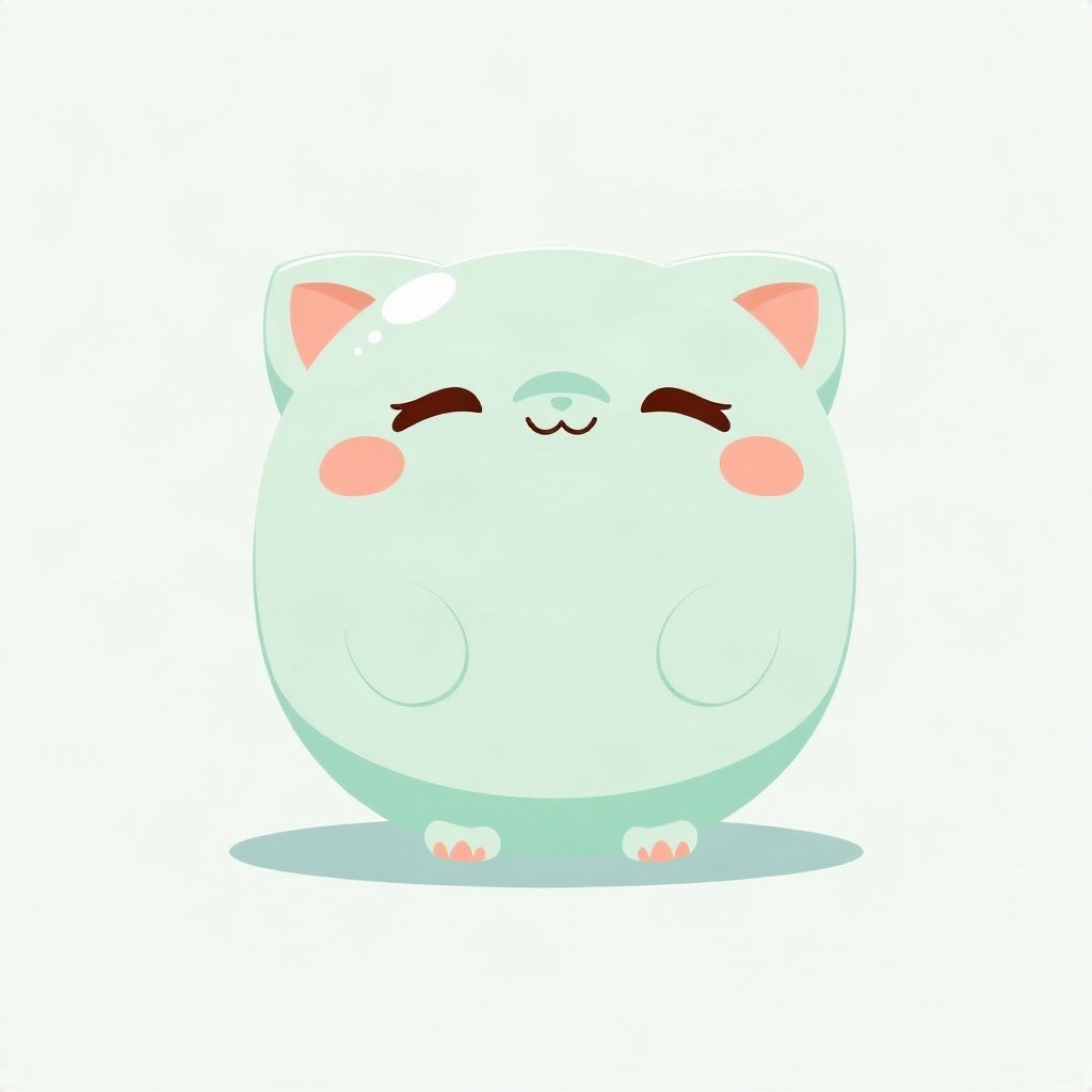 cute pfp — mochi-shaped kitten, mint and cream palette, closed happy eyes