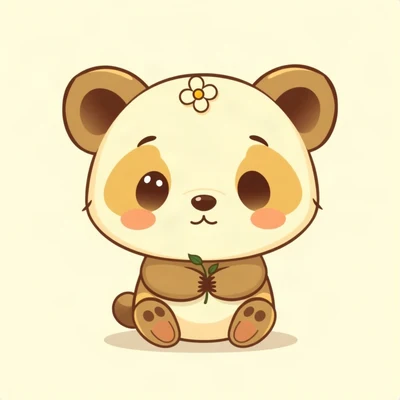 cute pfp — baby panda, butter yellow palette, tiny flower accessory