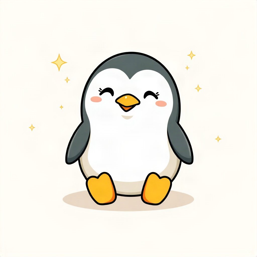 cute pfp — round penguin, butter yellow palette, small sparkles around