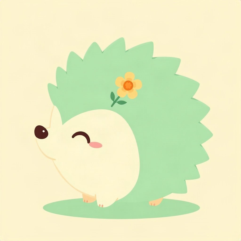 cute pfp — round hedgehog, mint and cream palette, tiny flower accessory