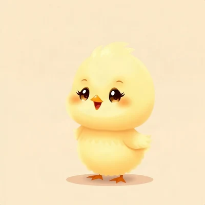 cute pfp — fluffy baby chick, butter yellow palette, tiny open-mouth smile