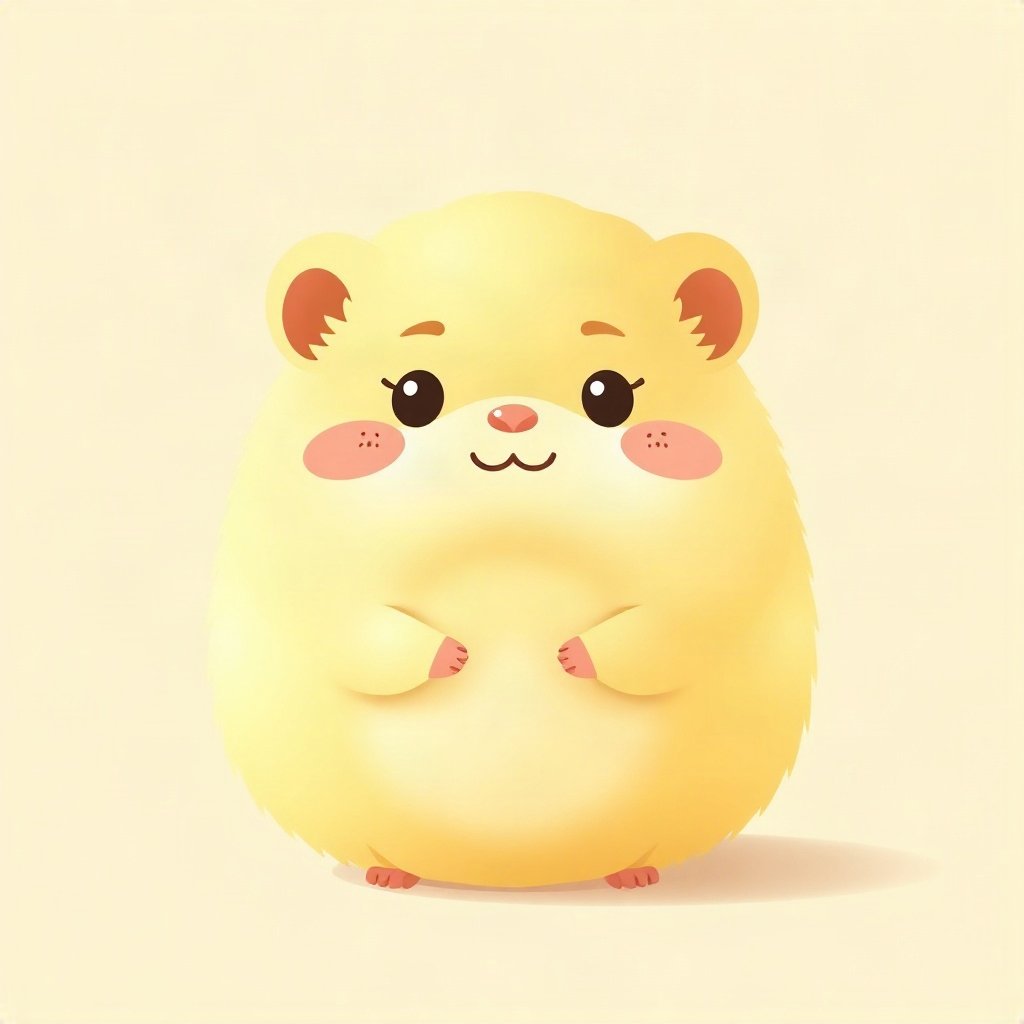 cute pfp — round fluffy hamster, butter yellow palette, rosy blush cheeks