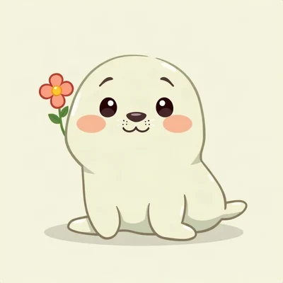 cute pfp — happy seal pup, sage green pastel palette, tiny flower accessory