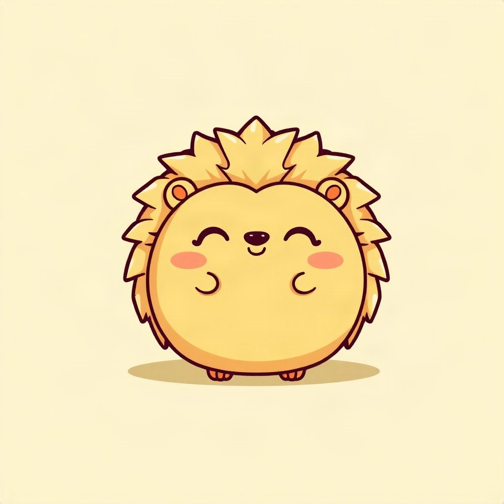 cute pfp — round hedgehog, butter yellow palette, closed happy eyes
