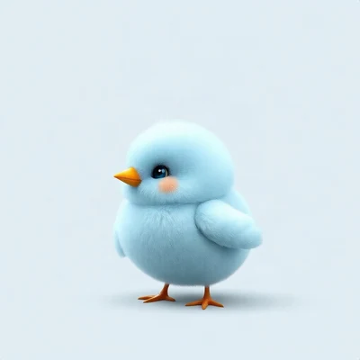 cute pfp — fluffy baby chick, soft sky blue palette, tiny open-mouth smile