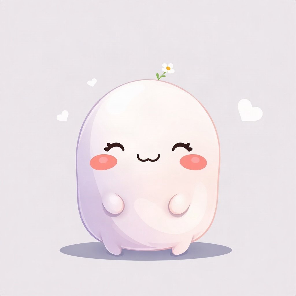 cute pfp — smiling dumpling creature, lavender blush palette, tiny flower accessory