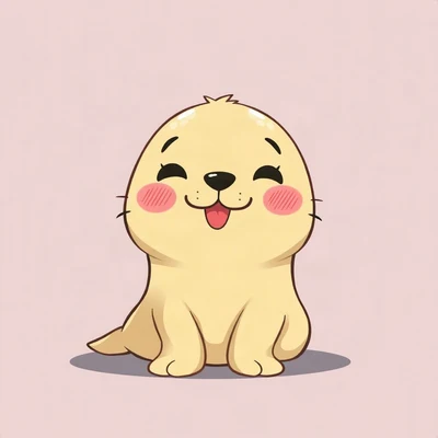 cute pfp — happy seal pup, butter yellow palette, rosy blush cheeks