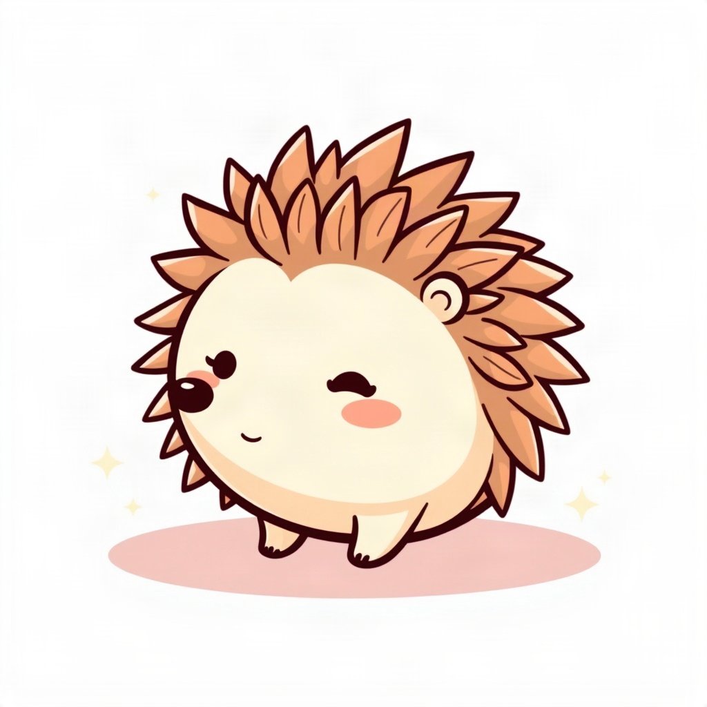 cute pfp — round hedgehog, peach and cream palette, small sparkles around