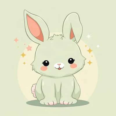 cute pfp — chubby bunny with floppy ears, sage green pastel palette, small sparkles around