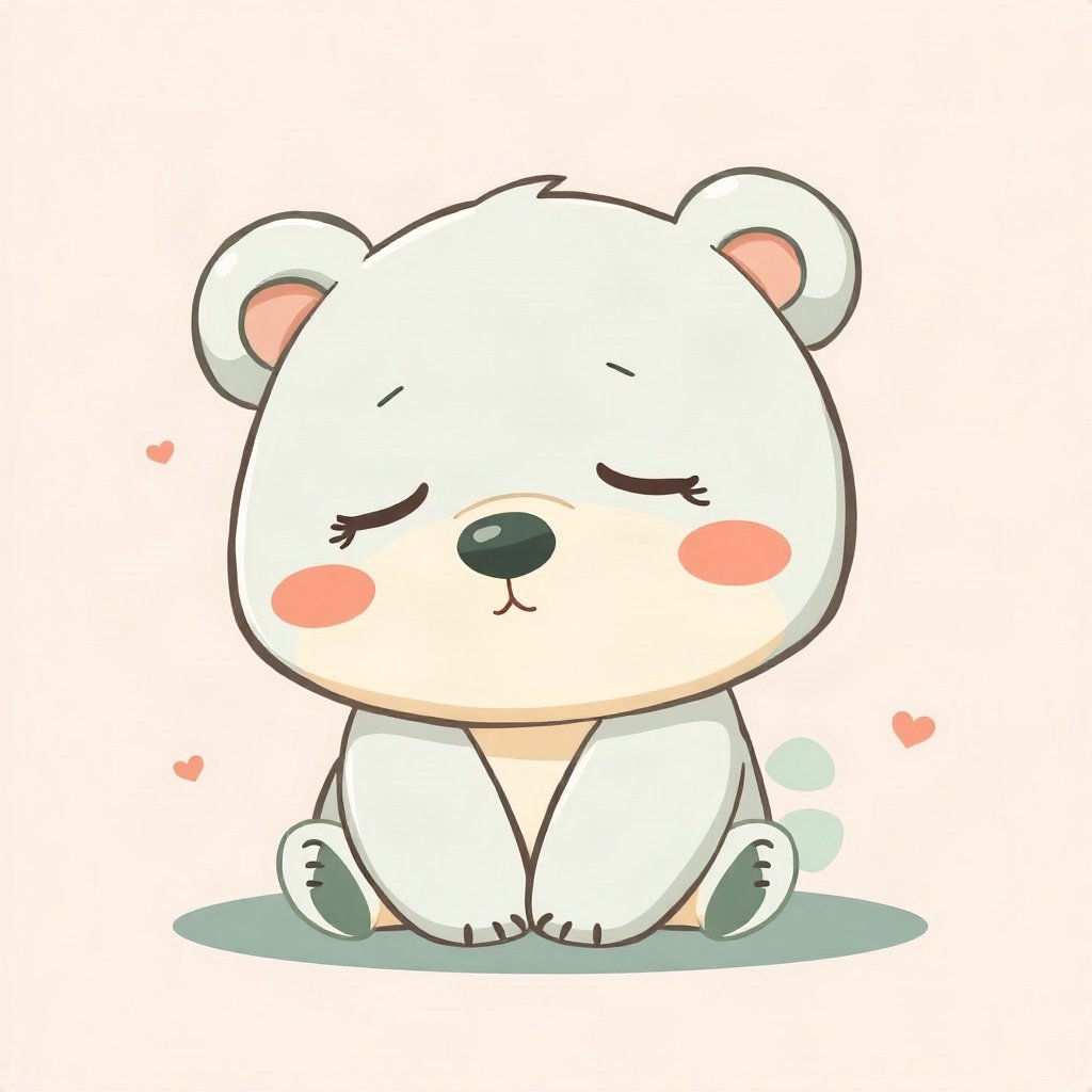 cute pfp — sleepy bear cub, mint and cream palette, rosy blush cheeks