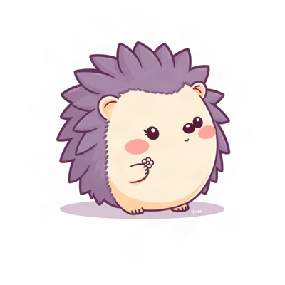 cute pfp — round hedgehog, lavender blush palette, tiny flower accessory