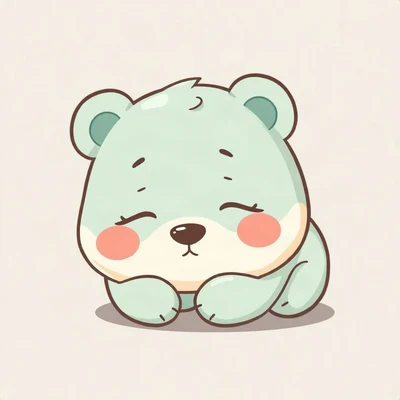 cute pfp — sleepy bear cub, mint and cream palette, rosy blush cheeks