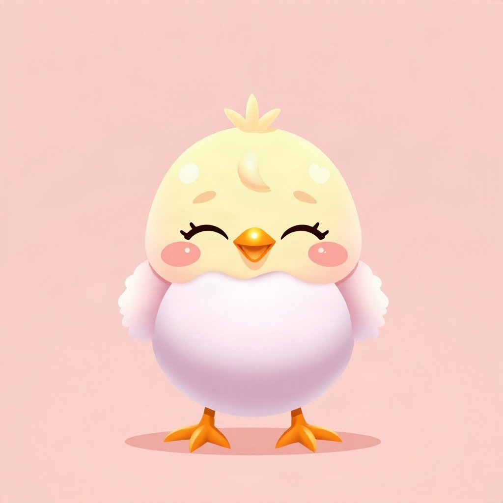 cute pfp — fluffy baby chick, lavender blush palette, closed happy eyes