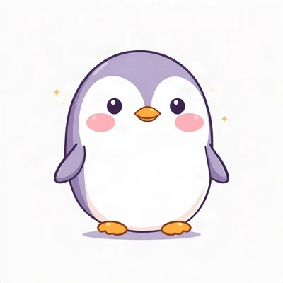 cute pfp — round penguin, lavender blush palette, small sparkles around
