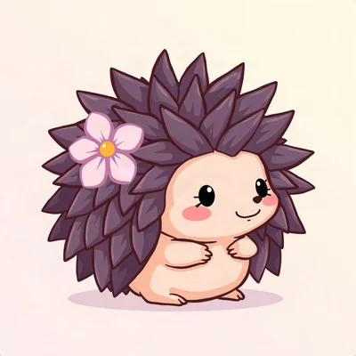cute pfp — round hedgehog, lavender blush palette, tiny flower accessory