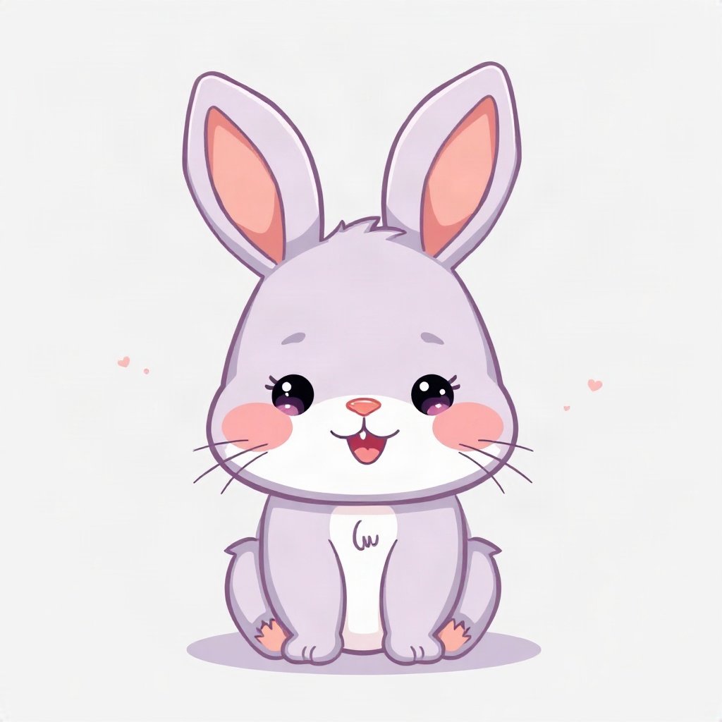 cute pfp — chubby bunny with floppy ears, lavender blush palette, tiny open-mouth smile