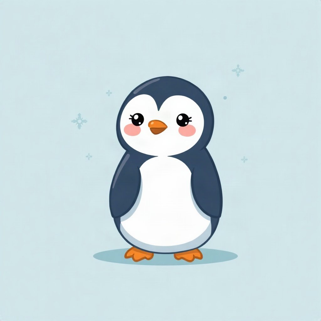 cute pfp — round penguin, soft sky blue palette, rosy blush cheeks